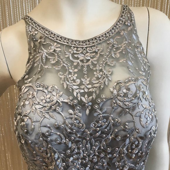 SHORT SILVER HALTER NECK CORSET DRESS - Picture 3 of 5